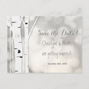 Rustic Birch Tree Winter Snowy Save Date Postcard