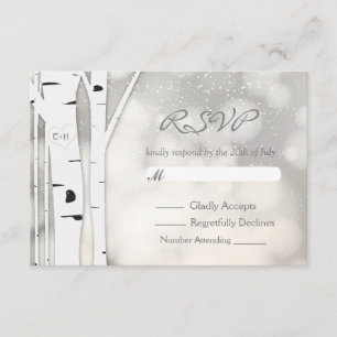 Rustic Birch Tree Winter White Snowy RSVP Card
