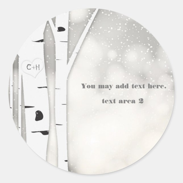 Rustic Birch Winter White Snowy Wedding Sticker (Front)