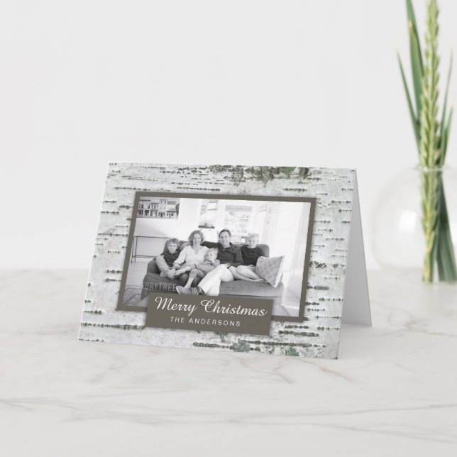 Rustic Birch Wood Christmas Photo Greeting Card (Front)