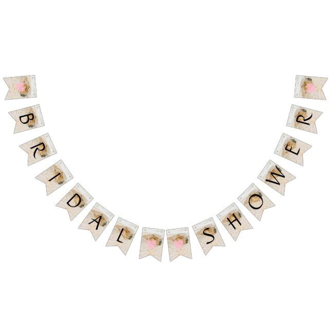 Rustic Birch Wood Hearts Brown Bridal Shower Decor Bunting (All)