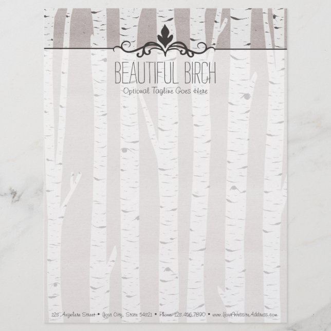 Rustic Birch Wood Trees & Branches Natural Modern Personalised Letterhead (Front)