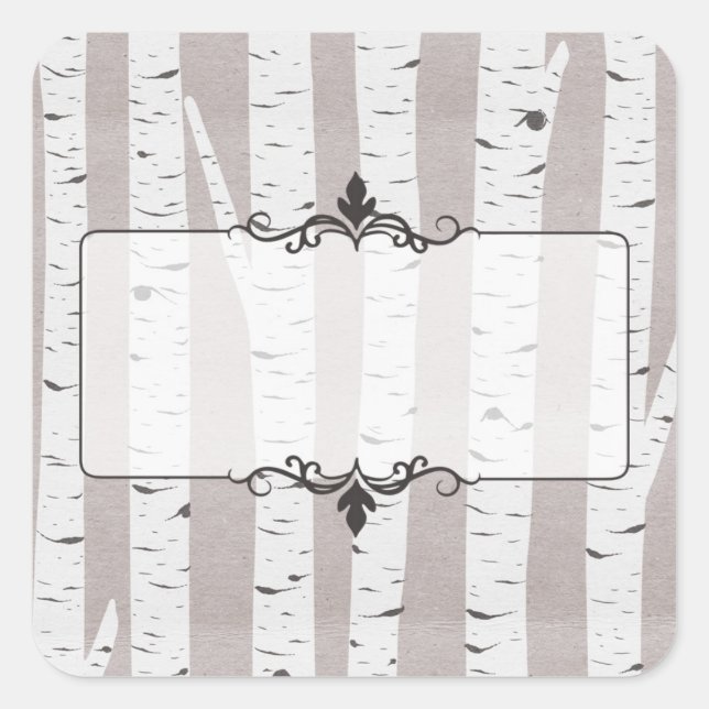 Rustic Birch Wood Trees & Branches Natural Modern Square Sticker (Front)