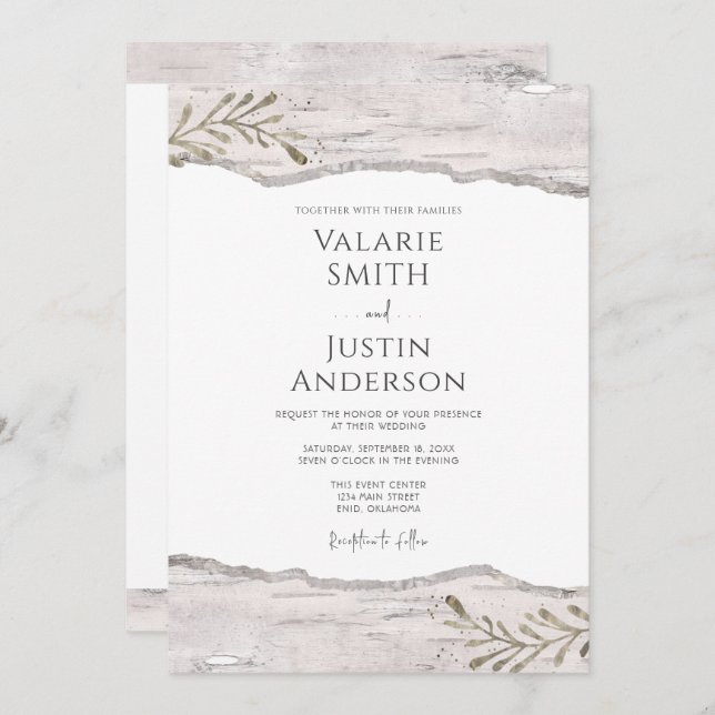 Rustic Birch Wood Wedding All in One Invitation (Front/Back)