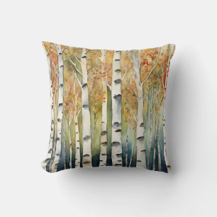 Rustic Birchwood Trees Fall Colours Nature Decor  Cushion