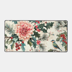 Rustic Bird and Poinsettia Christmas Pattern (11) Desk Mat