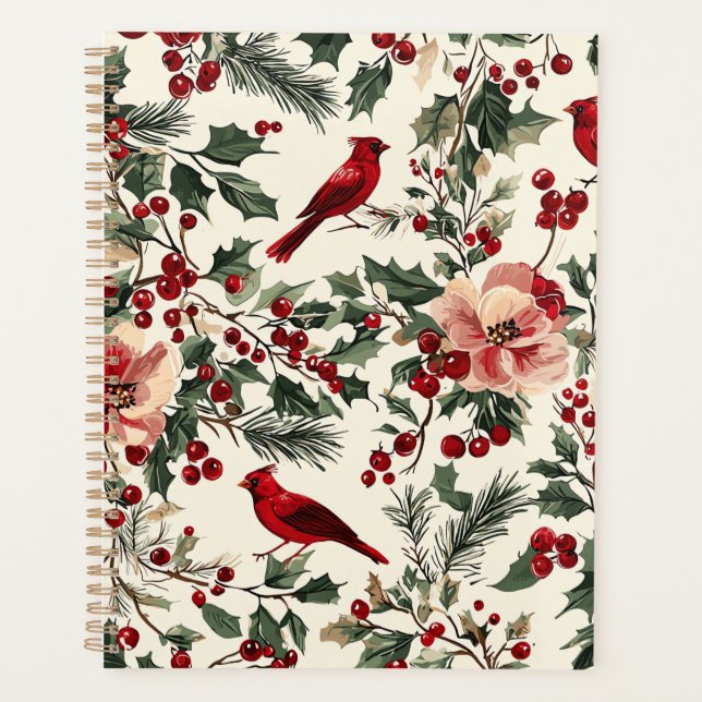 Rustic Bird and Poinsettia Christmas Pattern (14) Planner (Front)