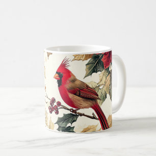 Rustic Bird and Poinsettia Christmas Pattern (15) Coffee Mug