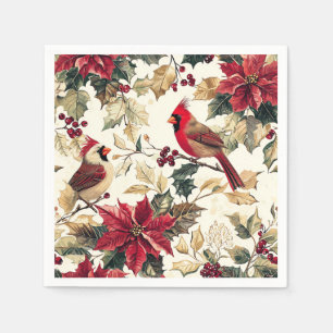 Rustic Bird and Poinsettia Christmas Pattern (15) Napkin