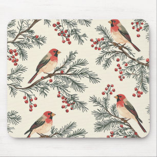 Rustic Bird and Poinsettia Christmas Pattern (16) Mouse Pad