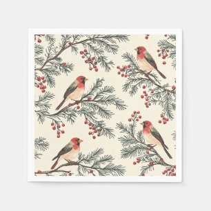 Rustic Bird and Poinsettia Christmas Pattern (16) Napkin