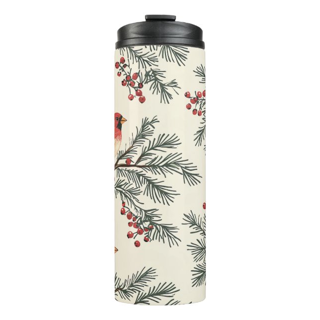 Rustic Bird and Poinsettia Christmas Pattern (16) Thermal Tumbler (Front)