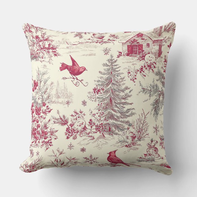 Rustic Bird and Poinsettia Christmas Pattern (17) Cushion (Front)