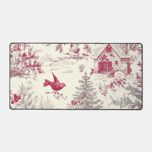 Rustic Bird and Poinsettia Christmas Pattern (17) Desk Mat