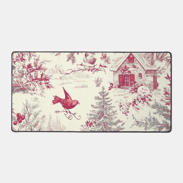 Rustic Bird and Poinsettia Christmas Pattern (17) Desk Mat (Front)