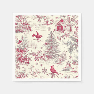 Rustic Bird and Poinsettia Christmas Pattern (17) Napkin