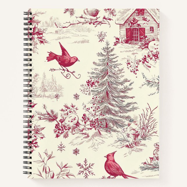 Rustic Bird and Poinsettia Christmas Pattern (17) Notebook (Front)