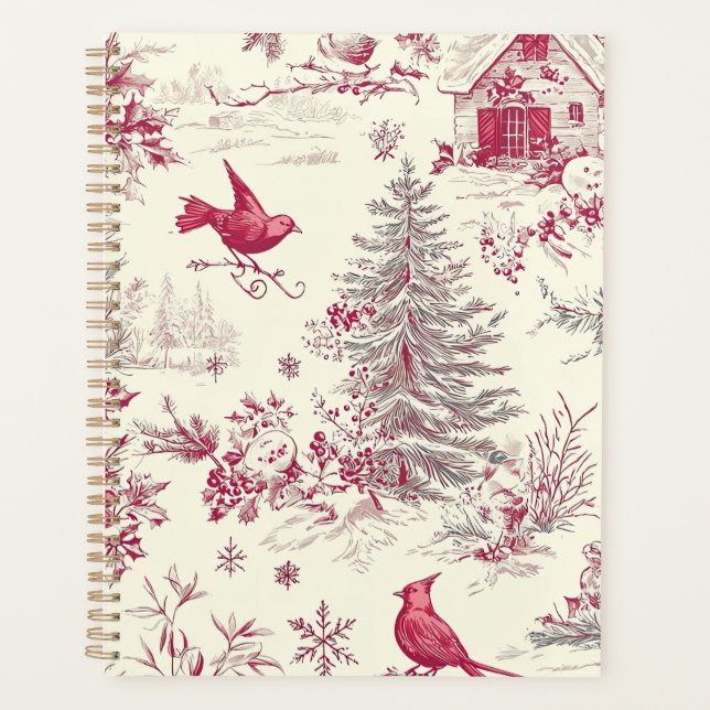 Rustic Bird and Poinsettia Christmas Pattern (17) Planner (Front)