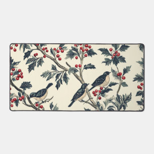 Rustic Bird and Poinsettia Christmas Pattern (18) Desk Mat