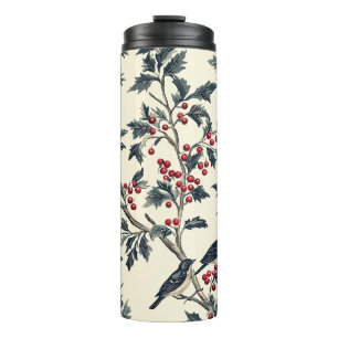 Rustic Bird and Poinsettia Christmas Pattern (18) Thermal Tumbler