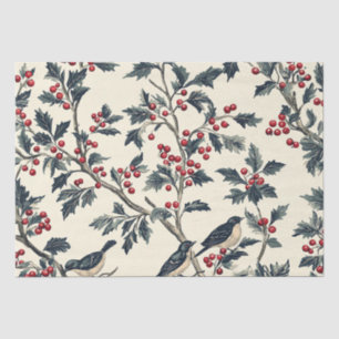 Rustic Bird and Poinsettia Christmas Pattern (18) Tissue Paper