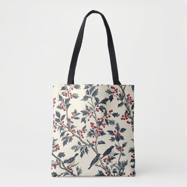 Rustic Bird and Poinsettia Christmas Pattern (18) Tote Bag (Front)