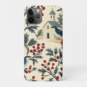 Rustic Bird and Poinsettia Christmas Pattern (19) iPhone 11 Pro Case