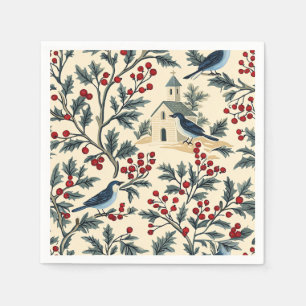 Rustic Bird and Poinsettia Christmas Pattern (19) Napkin