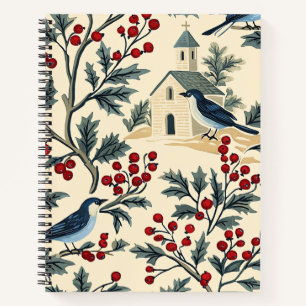 Rustic Bird and Poinsettia Christmas Pattern (19) Notebook