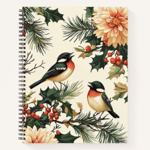 Rustic Bird and Poinsettia Christmas Pattern (21) Notebook