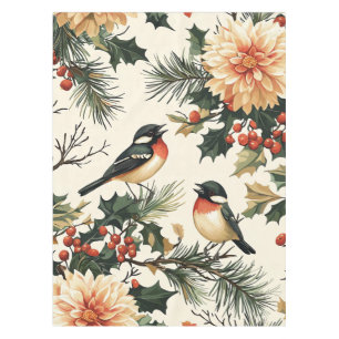 Rustic Bird and Poinsettia Christmas Pattern (21) Tablecloth