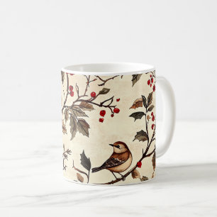 Rustic Bird and Poinsettia Christmas Pattern (22) Coffee Mug