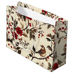 Rustic Bird and Poinsettia Christmas Pattern (22) Large Gift Bag