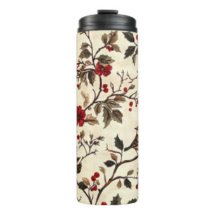 Rustic Bird and Poinsettia Christmas Pattern (22) Thermal Tumbler