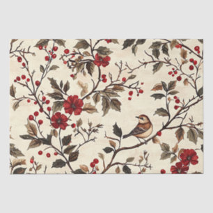 Rustic Bird and Poinsettia Christmas Pattern (22) Tissue Paper