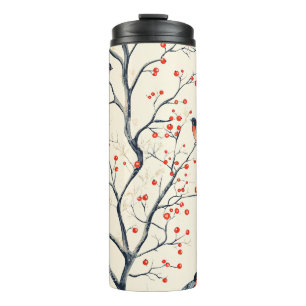 Rustic Bird and Poinsettia Christmas Pattern (2) Thermal Tumbler