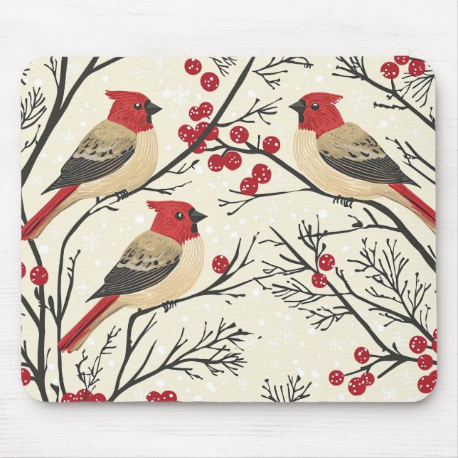 Rustic Bird and Poinsettia Christmas Pattern (3) Mouse Pad (Front)