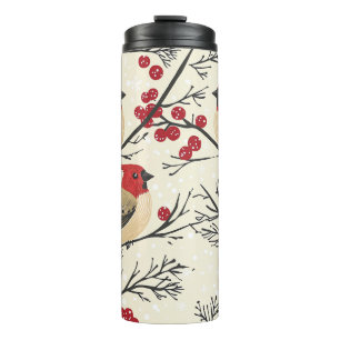 Rustic Bird and Poinsettia Christmas Pattern (3) Thermal Tumbler