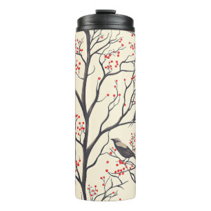 Rustic Bird and Poinsettia Christmas Pattern (4) Thermal Tumbler