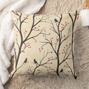 Rustic Bird and Poinsettia Christmas Pattern (5) Cushion