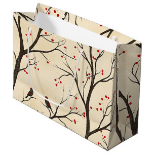 Rustic Bird and Poinsettia Christmas Pattern (5) Large Gift Bag