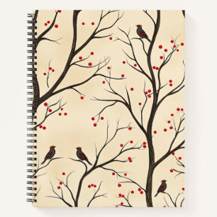 Rustic Bird and Poinsettia Christmas Pattern (5) Notebook