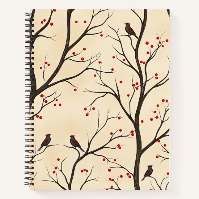Rustic Bird and Poinsettia Christmas Pattern (5) Notebook (Front)