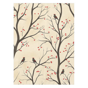 Rustic Bird and Poinsettia Christmas Pattern (5) Tablecloth