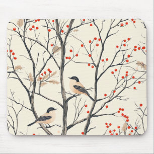 Rustic Bird and Poinsettia Christmas Pattern (6) Mouse Pad