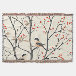 Rustic Bird and Poinsettia Christmas Pattern (6) Throw Blanket