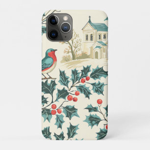 Rustic Bird and Poinsettia Christmas Pattern (7) iPhone 11 Pro Case