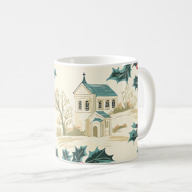Rustic Bird and Poinsettia Christmas Pattern (7) Coffee Mug (Front Right)
