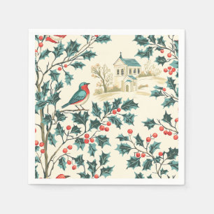 Rustic Bird and Poinsettia Christmas Pattern (7) Napkin