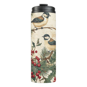 Rustic Bird and Poinsettia Christmas Pattern (8) Thermal Tumbler
